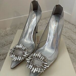 Good American Metallic Silver Heels